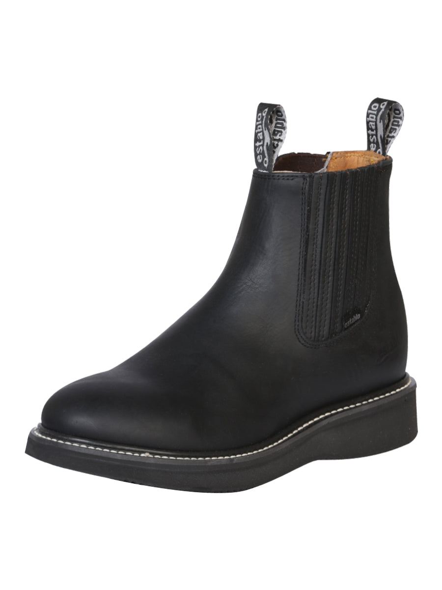 Establo Men's Work Ankle Boot - Grasso Leather
 - Black 320