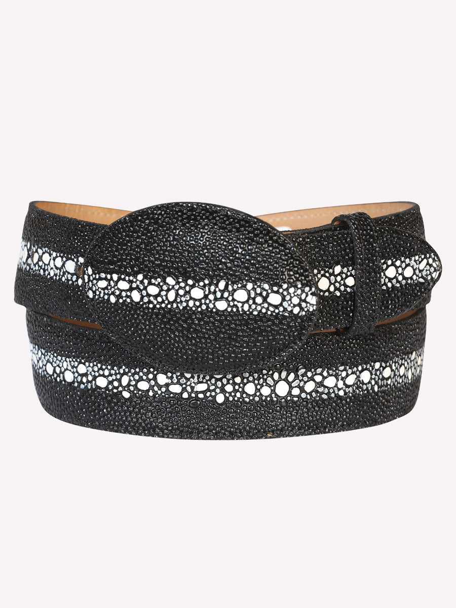 Men's Western Belt Stingray Print Leather - Black P/C 10140