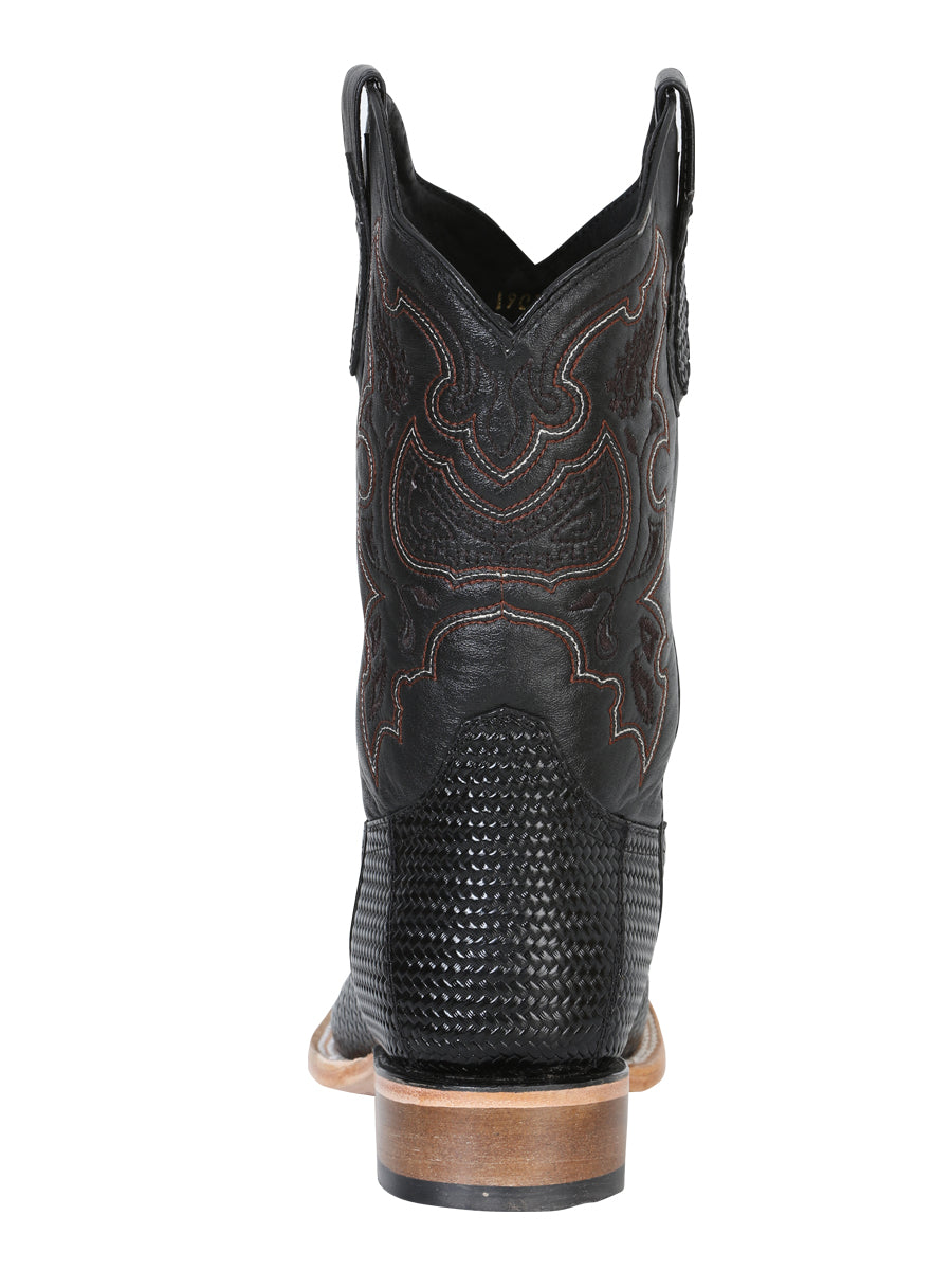 El General Men's Rodeo Boot - Embossed Woven Leather - Black 41790