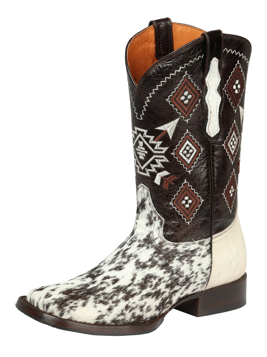 El General Men's Rodeo Boot - White & Brown Crazy Cowhide Leather 44862