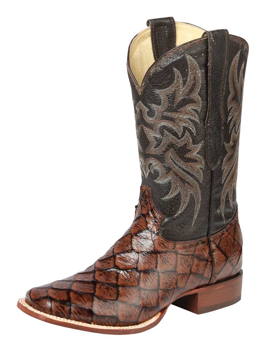 El Señor de los Cielos Men's Rodeo Boot - Monster Fish Imitation Leather - Brown 44931