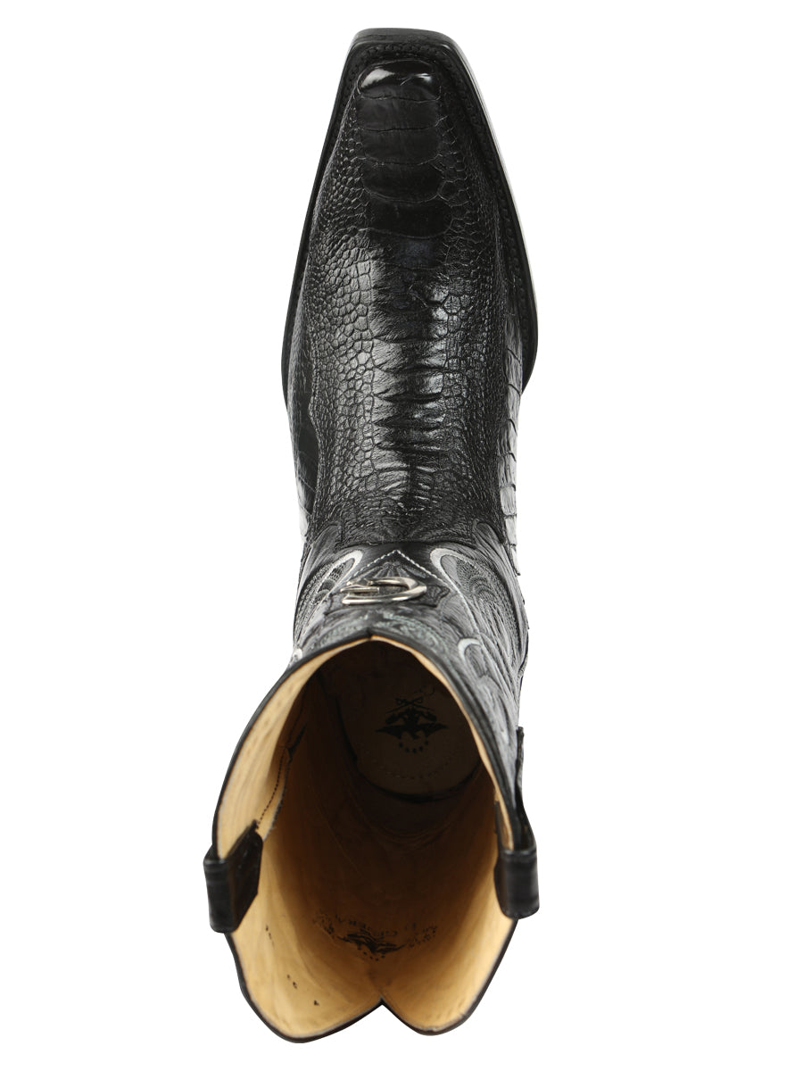 El General Men's Exotic Ostrich Leg Cowboy Boots - Black 45067