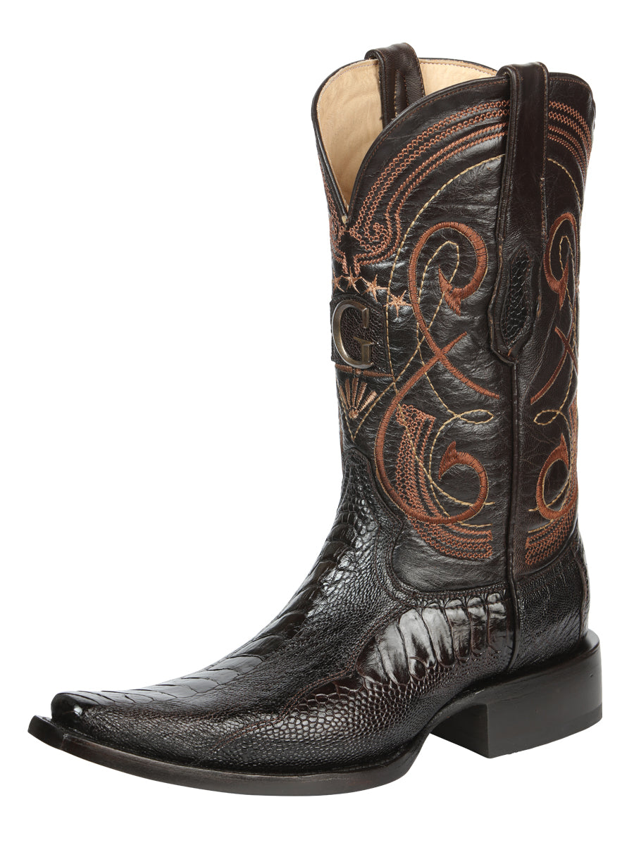 El General Men's Exotic Ostrich Leg Cowboy Boots - Brown 45068