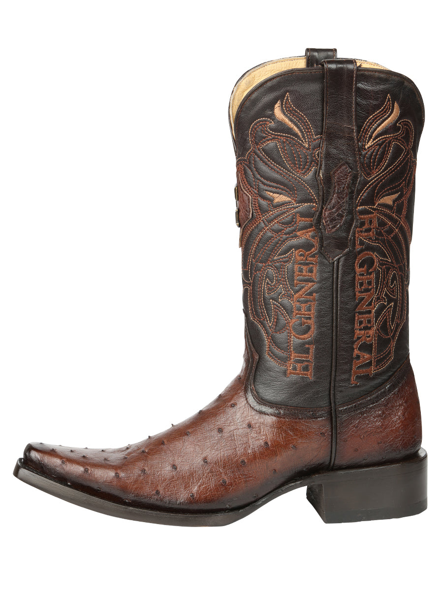 El General Men's Exotic Ostrich Leather Cowboy Boots - Brown 45076