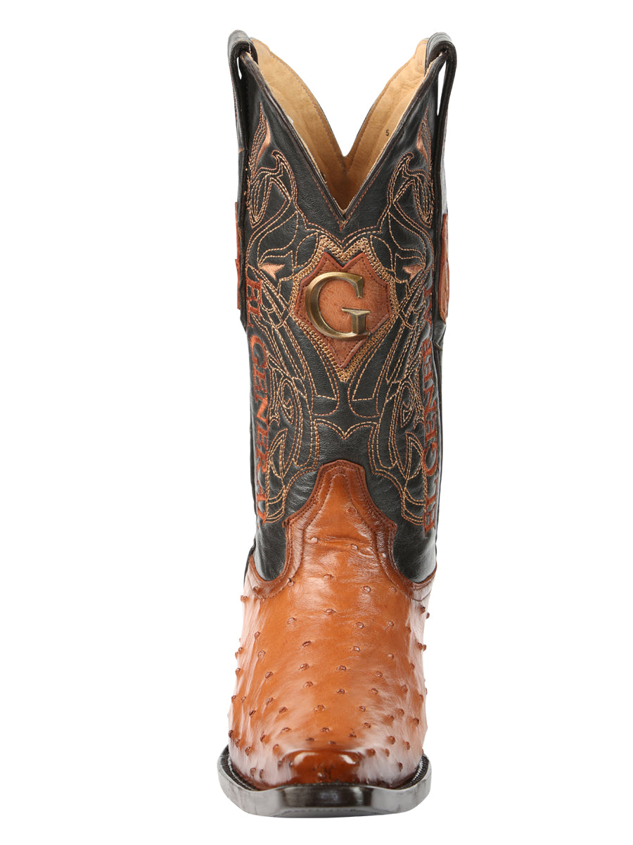 El General Men's Exotic Ostrich Leather Cowboy Boots - Cognac 45077