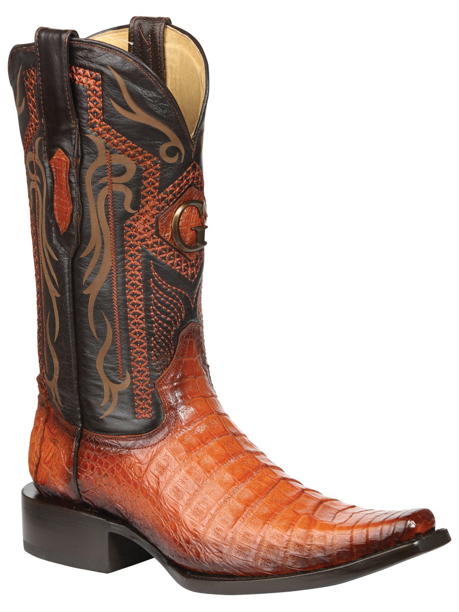 El General Men's Exotic Caiman Belly Cowboy Boots - Cognac 45080