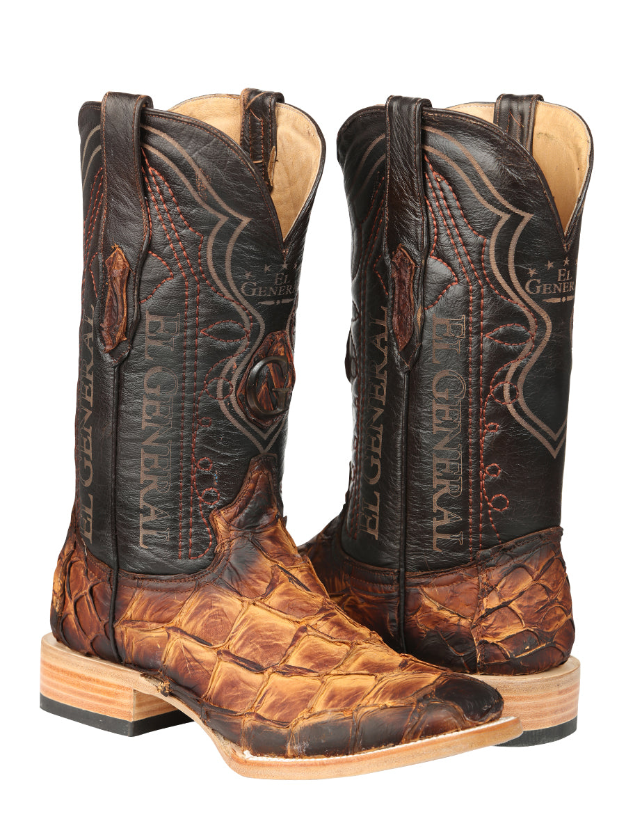 El General Men's Exotic Monster Fish Rodeo Cowboy Boots - Cognac 45085