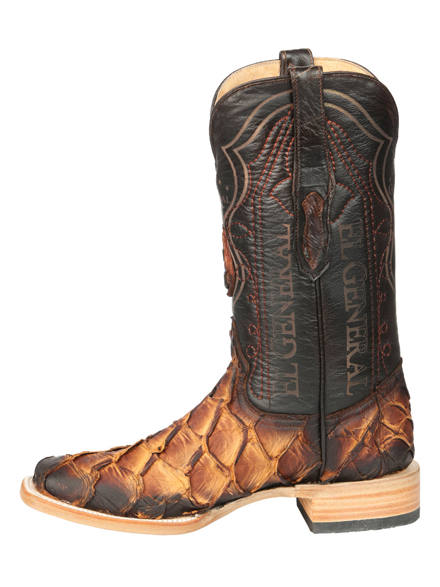 El General Men's Exotic Monster Fish Rodeo Cowboy Boots - Cognac 45085
