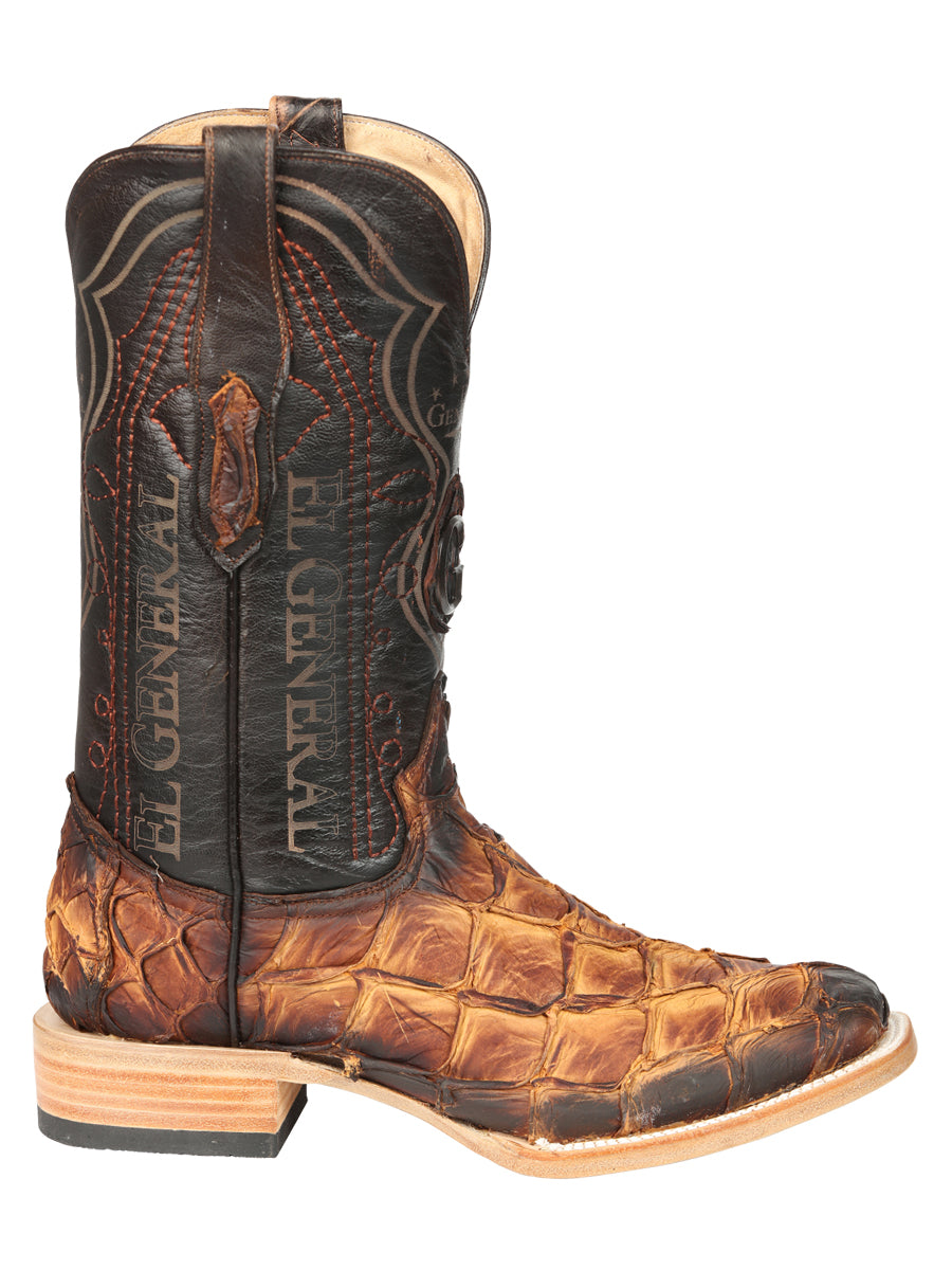 El General Men's Exotic Monster Fish Rodeo Cowboy Boots - Cognac 45085