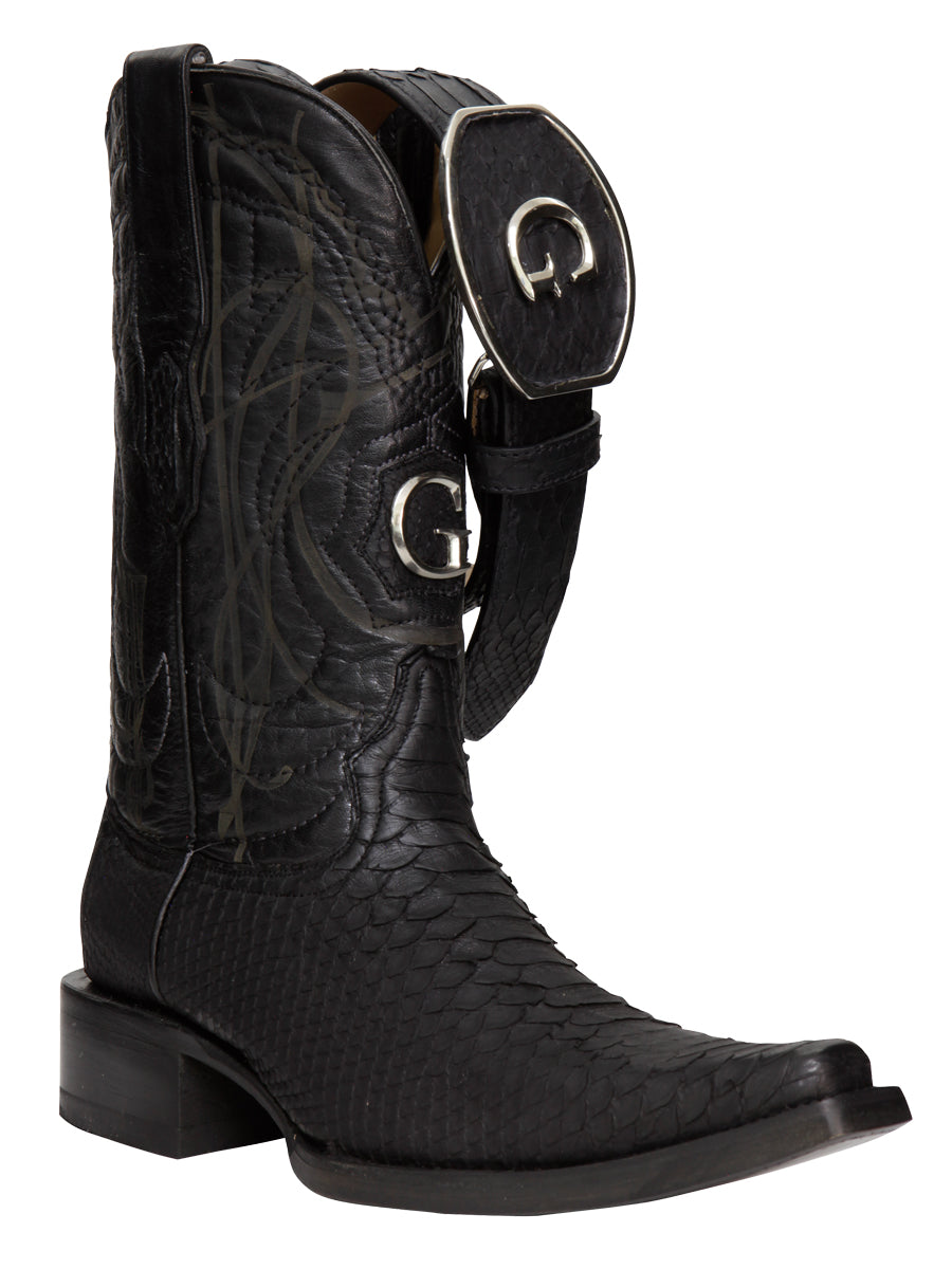 El General Men's Exotic Python Leather Cowboy Boots - Black 45087