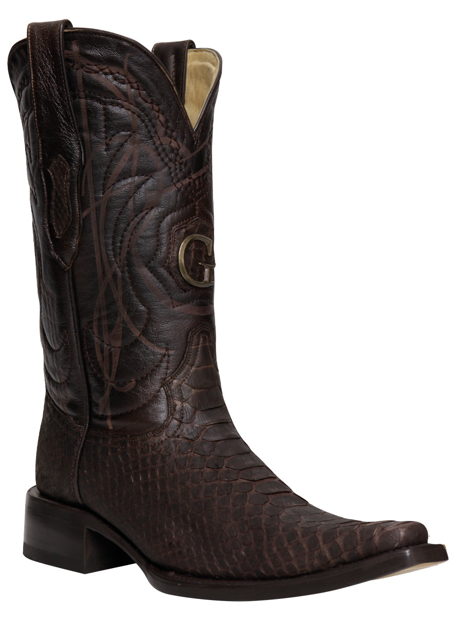El General Men's Exotic Python Leather Cowboy Boots - Brown 45088