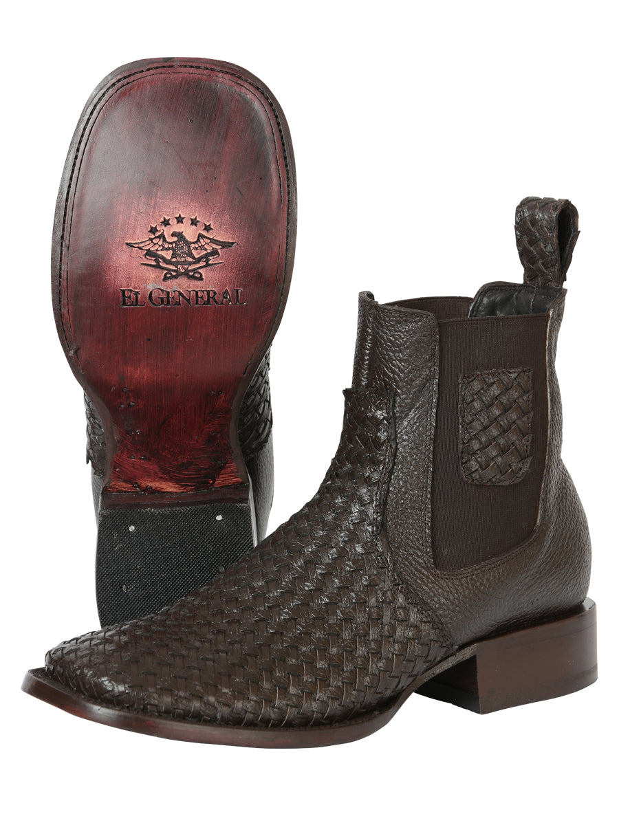 El General Men’s Rodeo Brown Petatillo Woven Ankle Boots 45177
