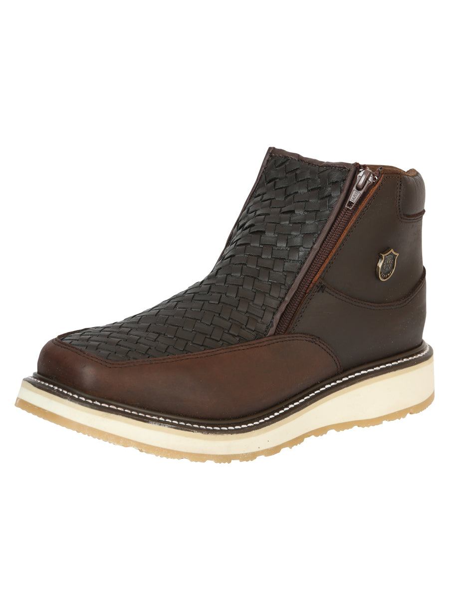 Sefeni Men's Double Zipper Shoe Crazy Leather -Choco 45395