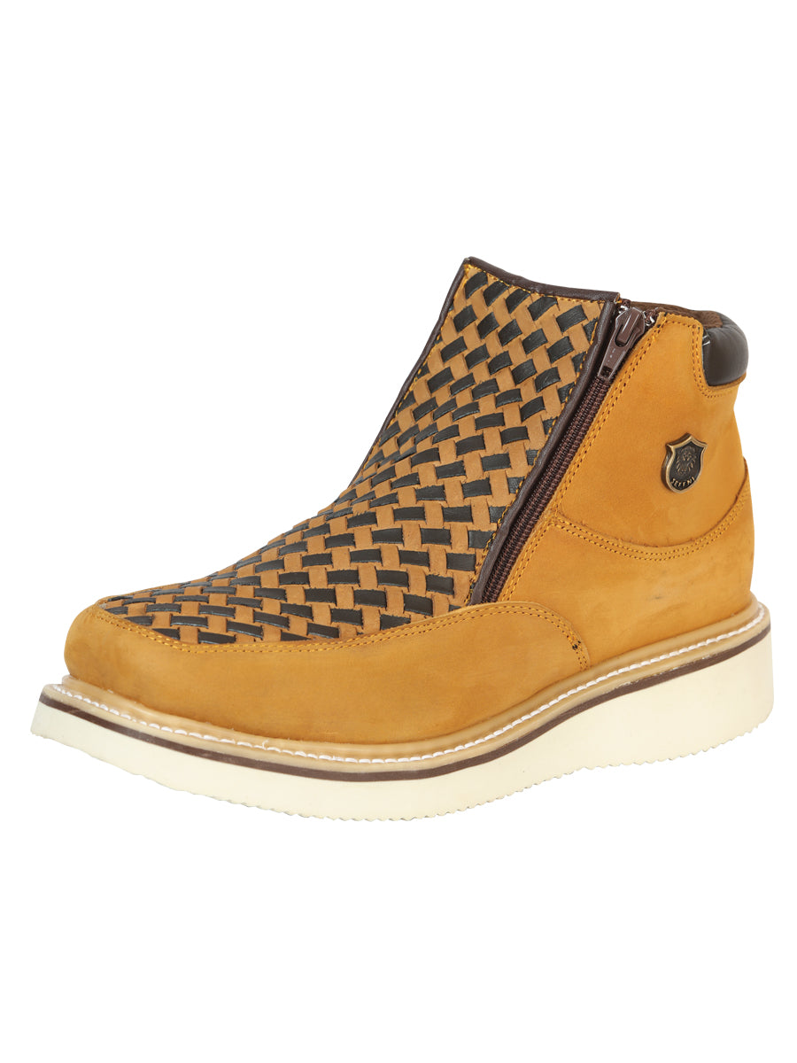Sefeni Men's Double Zipper Shoe Crazy Leather - Honey 45396