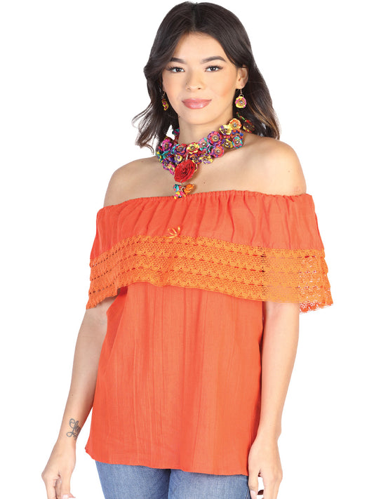 Mexican Artisanal Blouse 50% Cotton, %50 Polyester Orange 602512