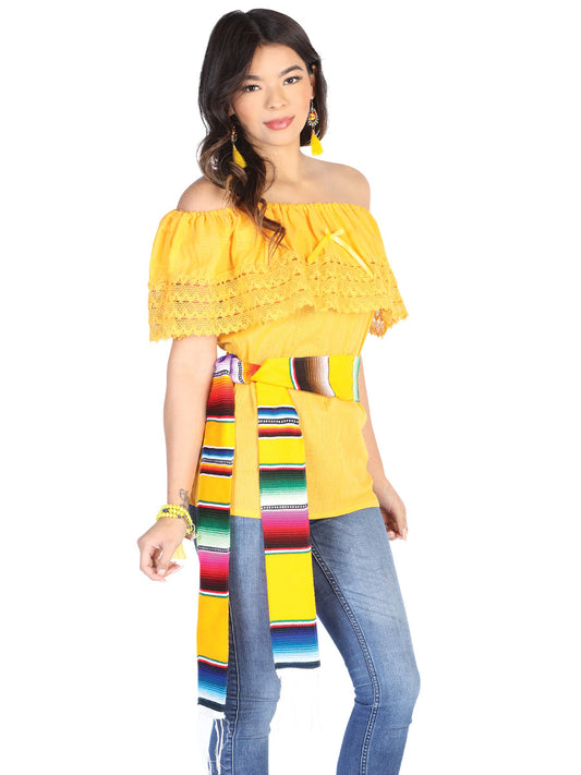 Mexican Artisanal Blouse 50% Cotton, %50 Polyester Yellow 602529