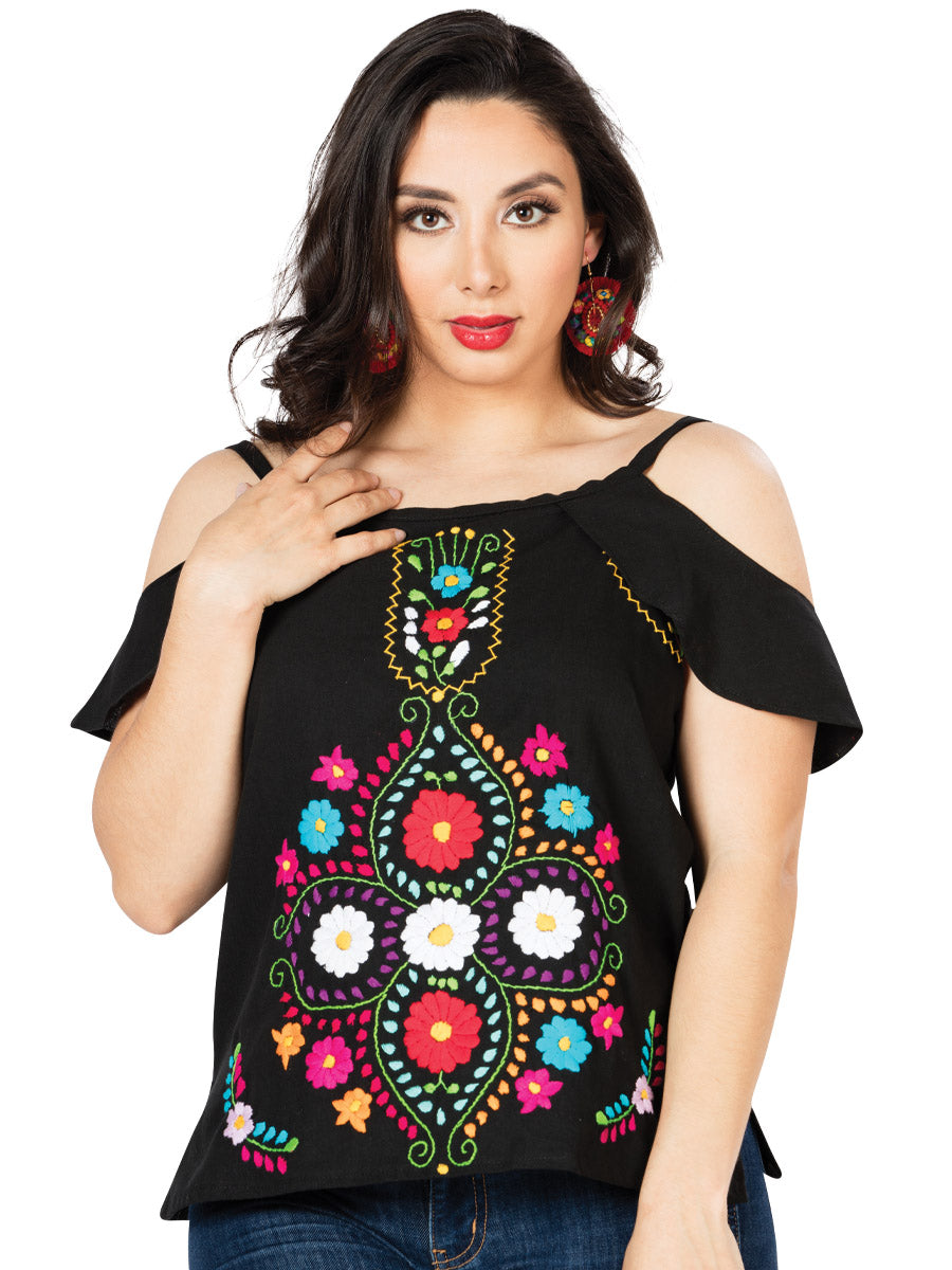 Artisanal Embroidered Blouse 100% Cotton Black 603068