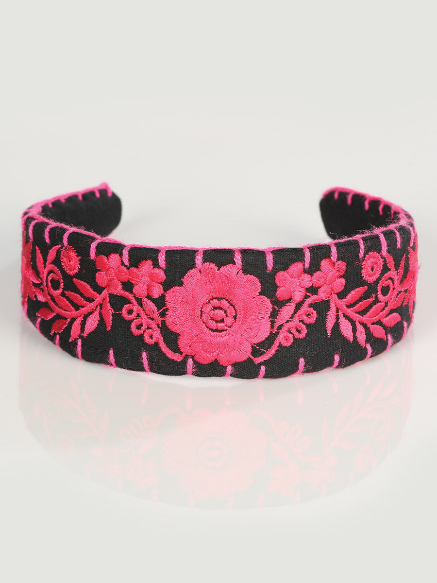 Artisanal Embroidered Headband 100% Cotton Fuchsia 603118