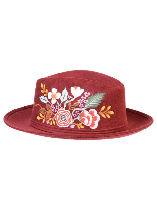 Artisanal Hand Painted Hat Suede Wine 603821