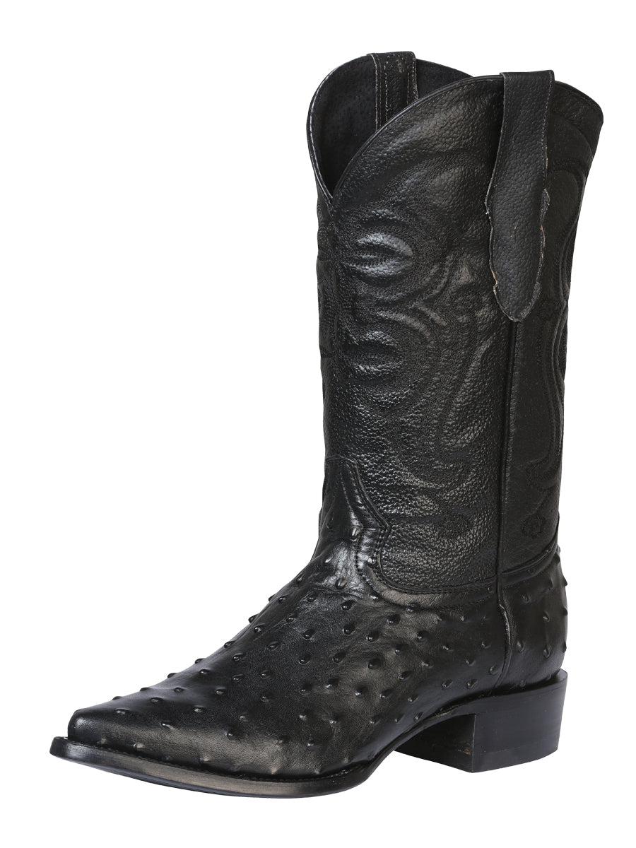 El Señor de los Cielos Men's Western Boots - Imitation Ostrich Leather - Black 40836