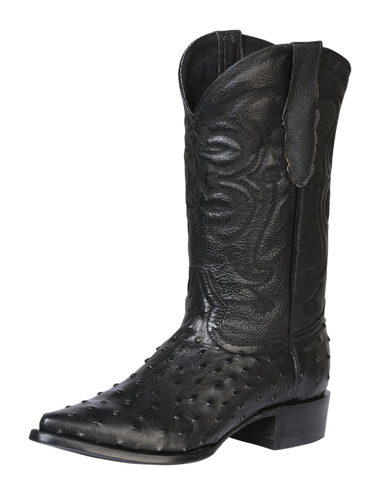 El Señor de los Cielos Men's Western Boots - Imitation Ostrich Leather - Black 40836