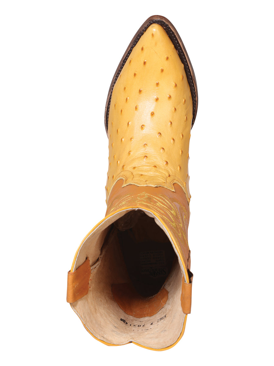 El Señor de los Cielos Men's Western Boot - Ostrich Print Leather - Butter 40837