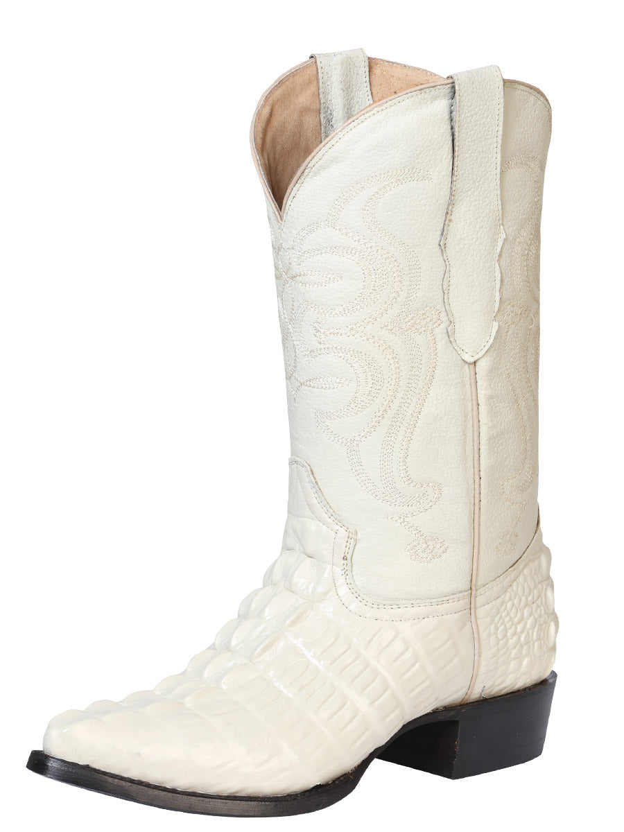 El Señor de los Cielos Men's Western Boot - Caiman Tail Print Leather - Bone 40845