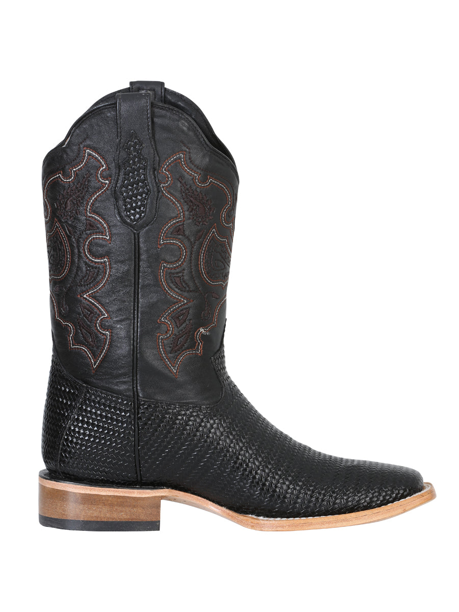 El General Men's Rodeo Boot - Embossed Woven Leather - Black 41790