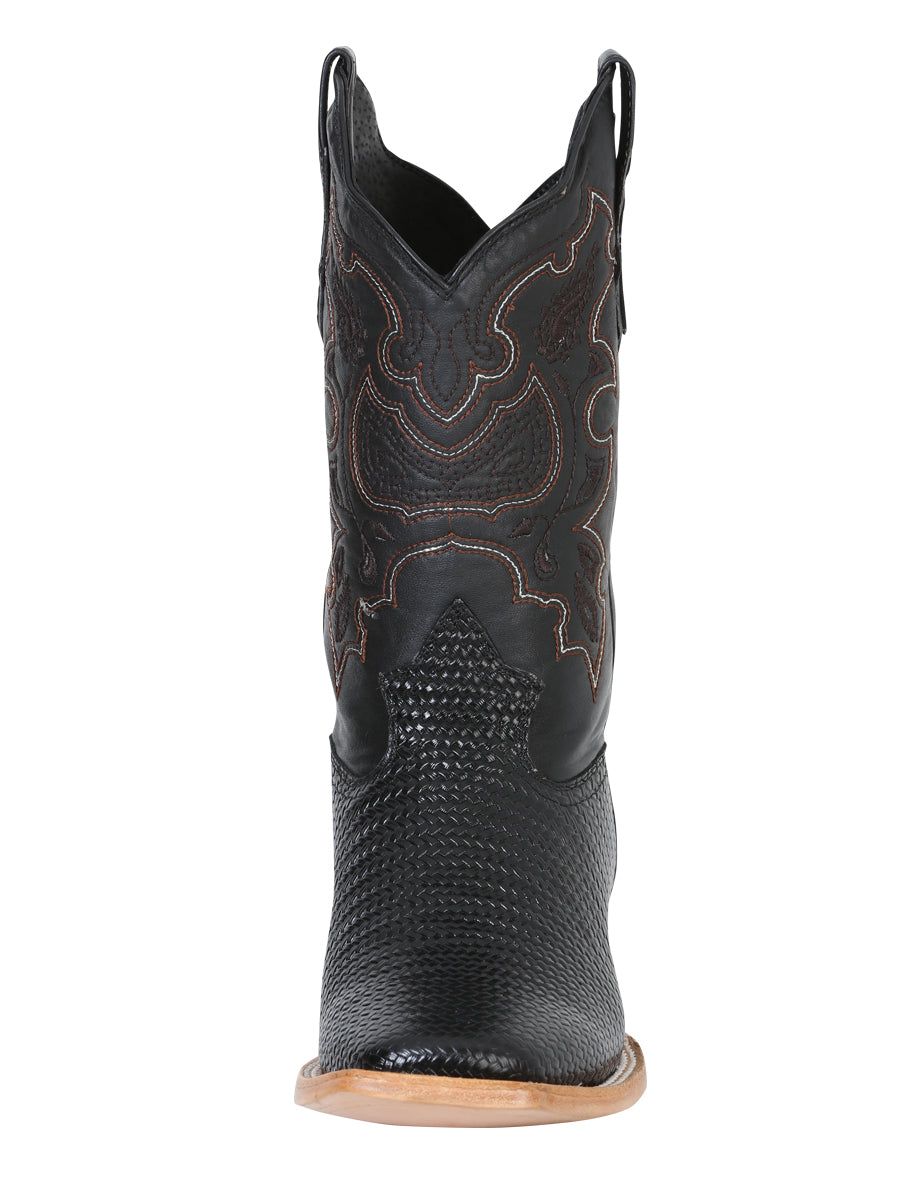 El General Men's Rodeo Boot - Embossed Woven Leather - Black 41790