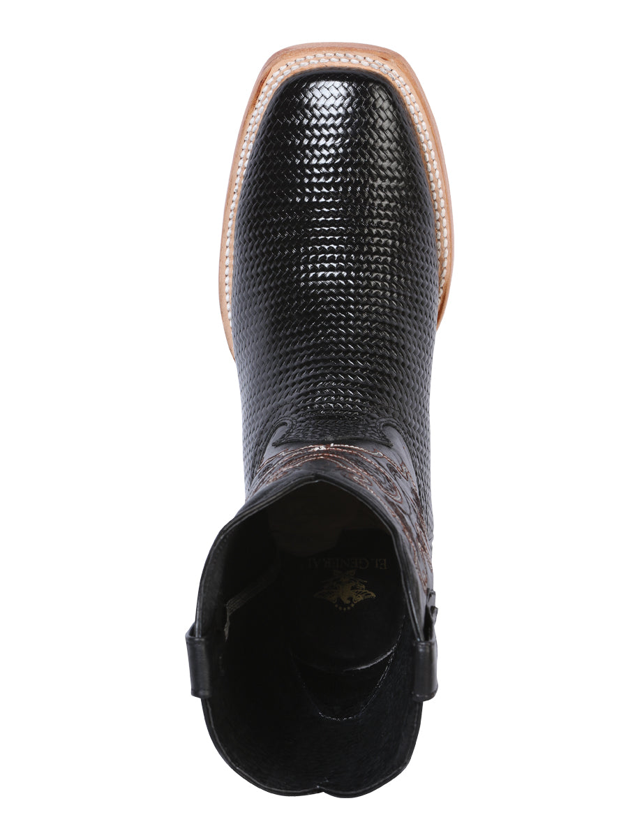 El General Men's Rodeo Boot - Embossed Woven Leather - Black 41790