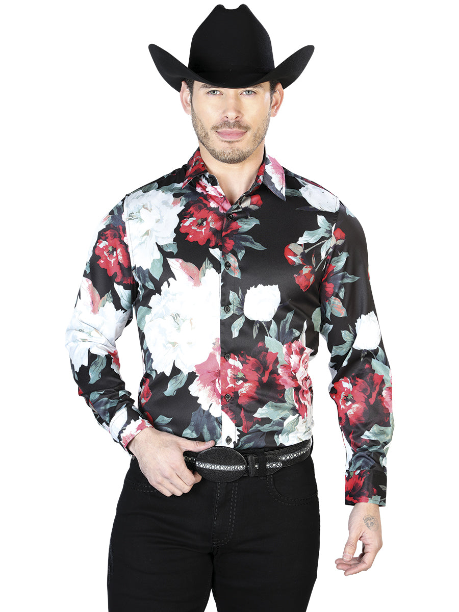 Black And White Flowers Casual Long Sleeve Shirt 43670