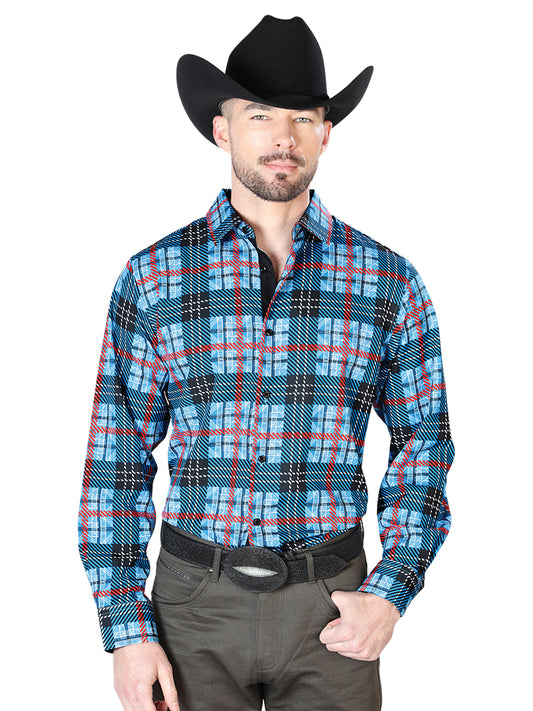 Blue And Checkers Casual Long Sleeve Shirt 43690
