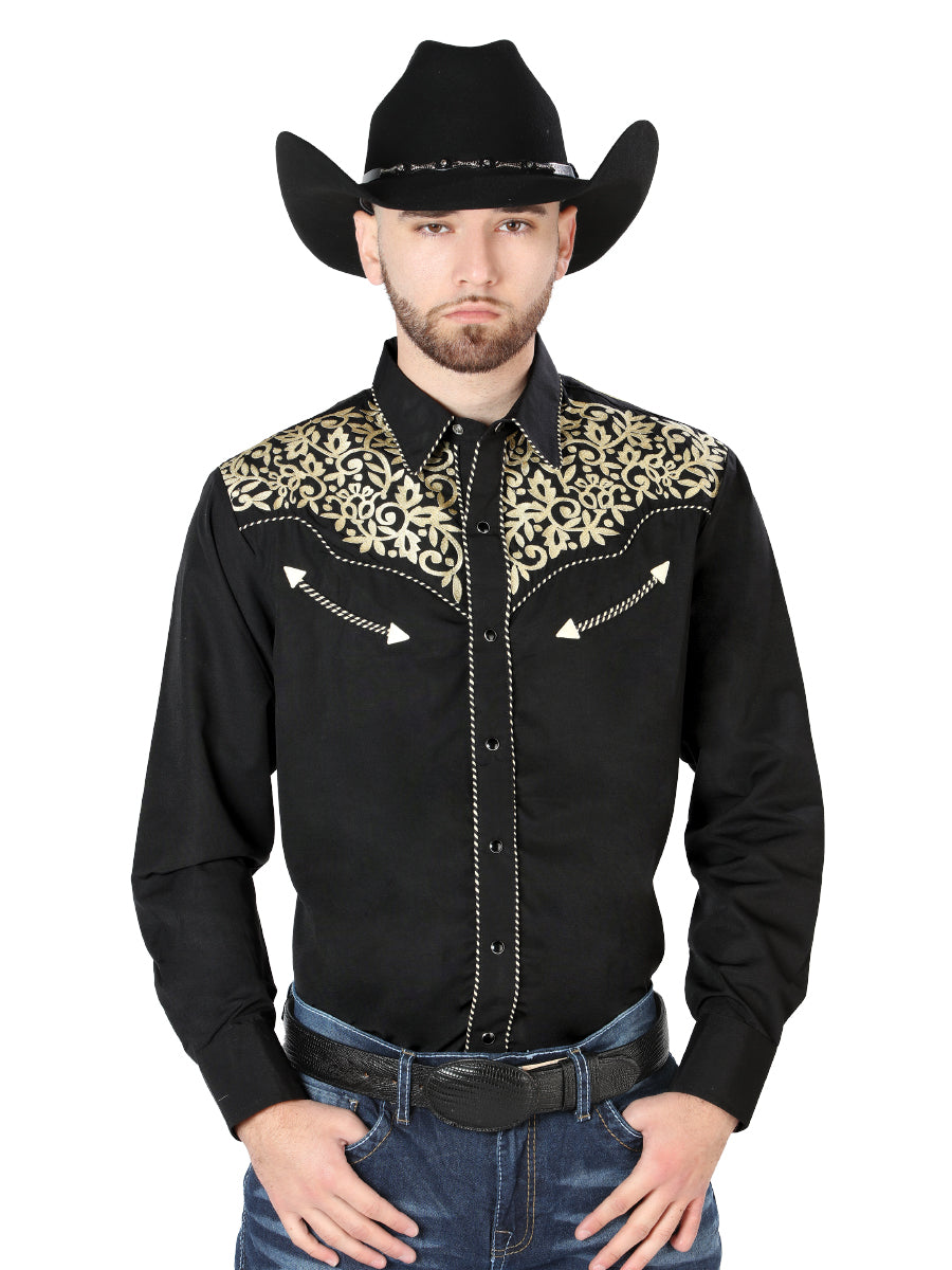General Emdroidery Western Shirt Black/Gold 44192