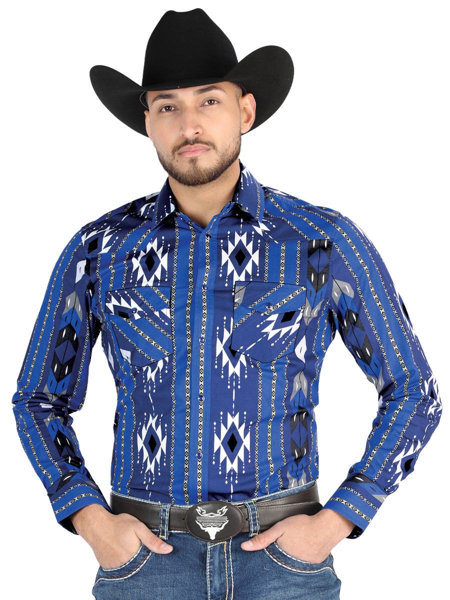 El General - Casual Long Sleeve Shirt - Blue 44474