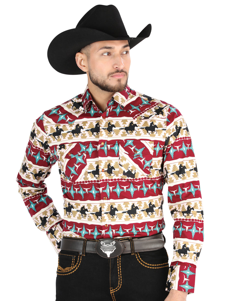 El General Black/Gold Casual Long-Sleeve Shirt - Burgandy 44476