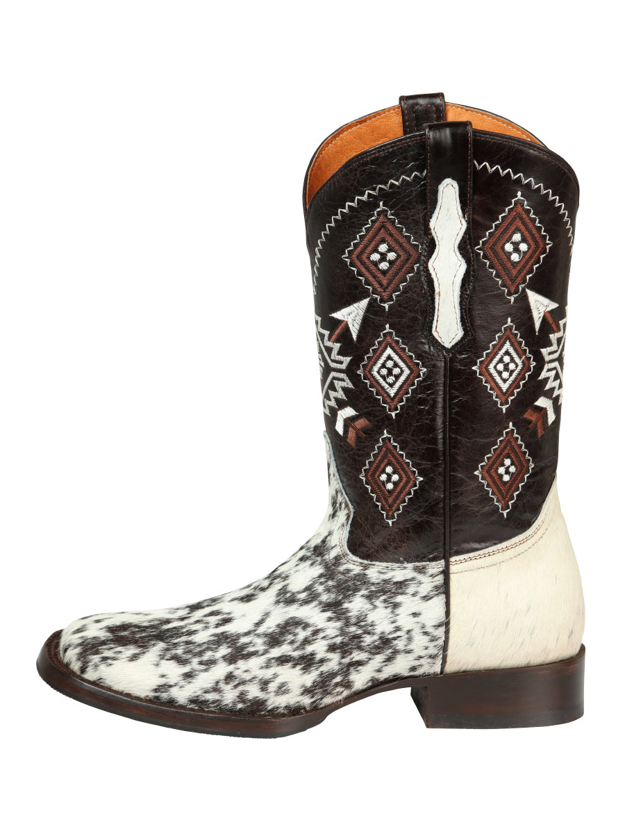 El General Men's Rodeo Boot - White &amp; Brown Crazy Cowhide Leather 44862