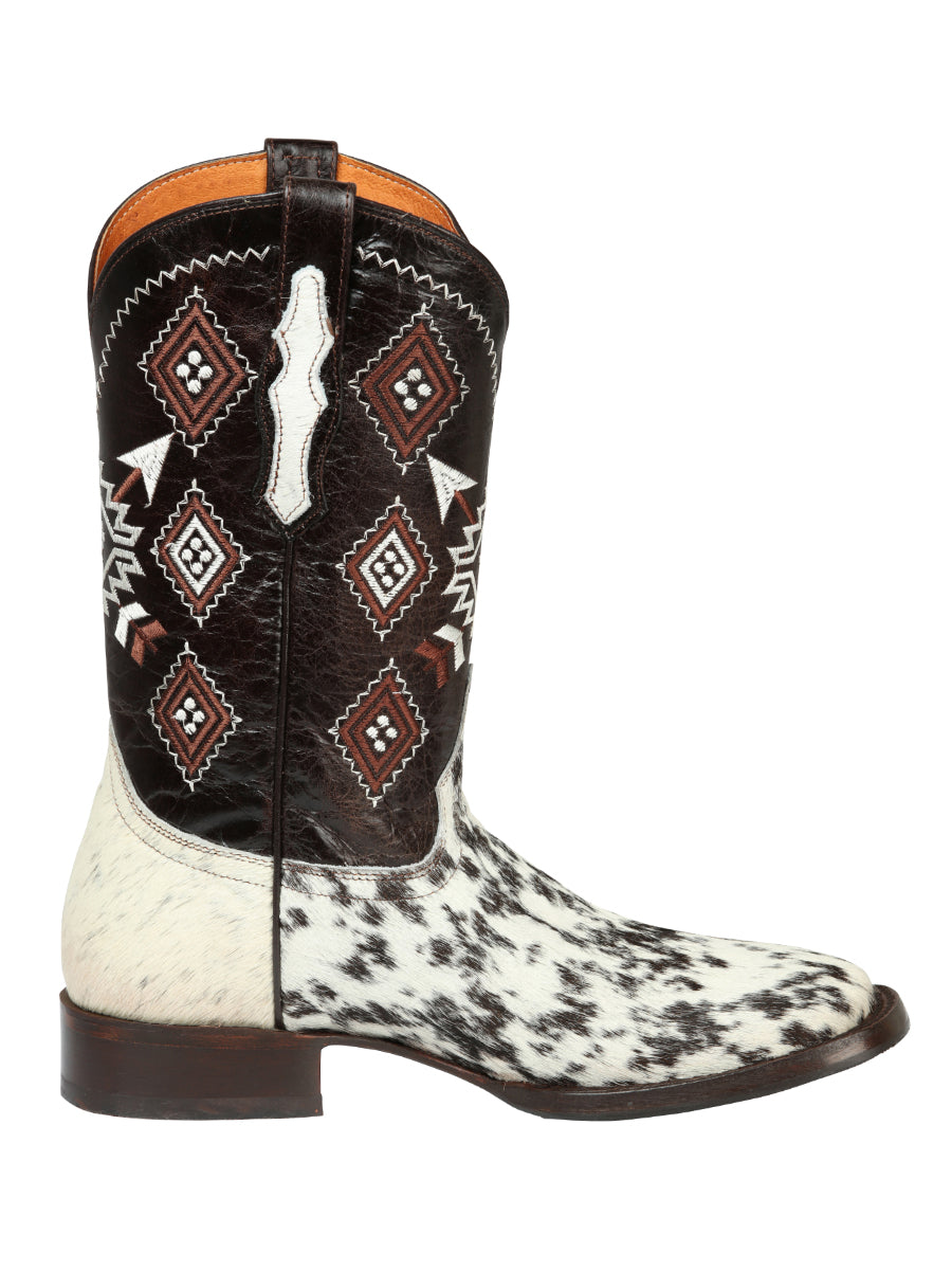 El General Men's Rodeo Boot - White &amp; Brown Crazy Cowhide Leather 44862