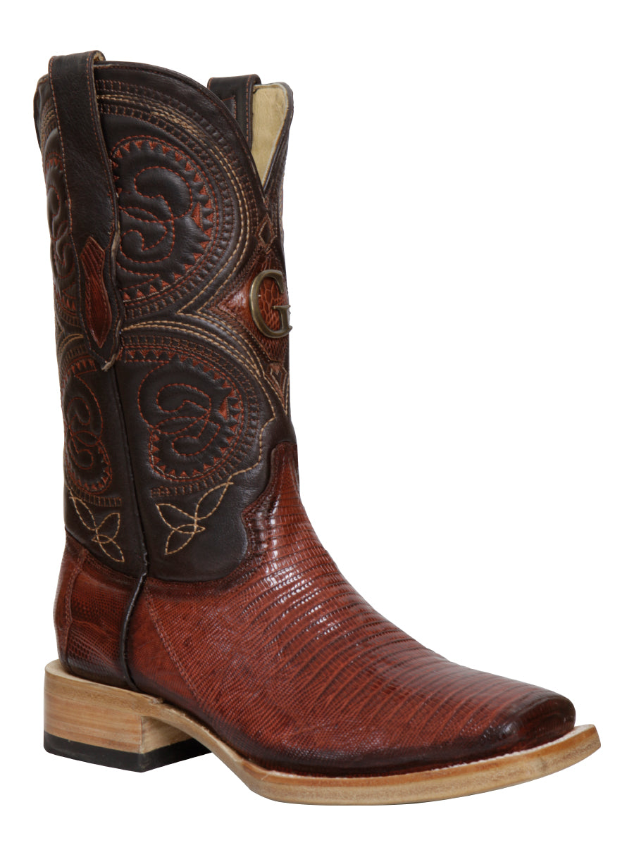 El General Men's Exotic Lizard Rodeo Cowboy Boots - Cognac 45071