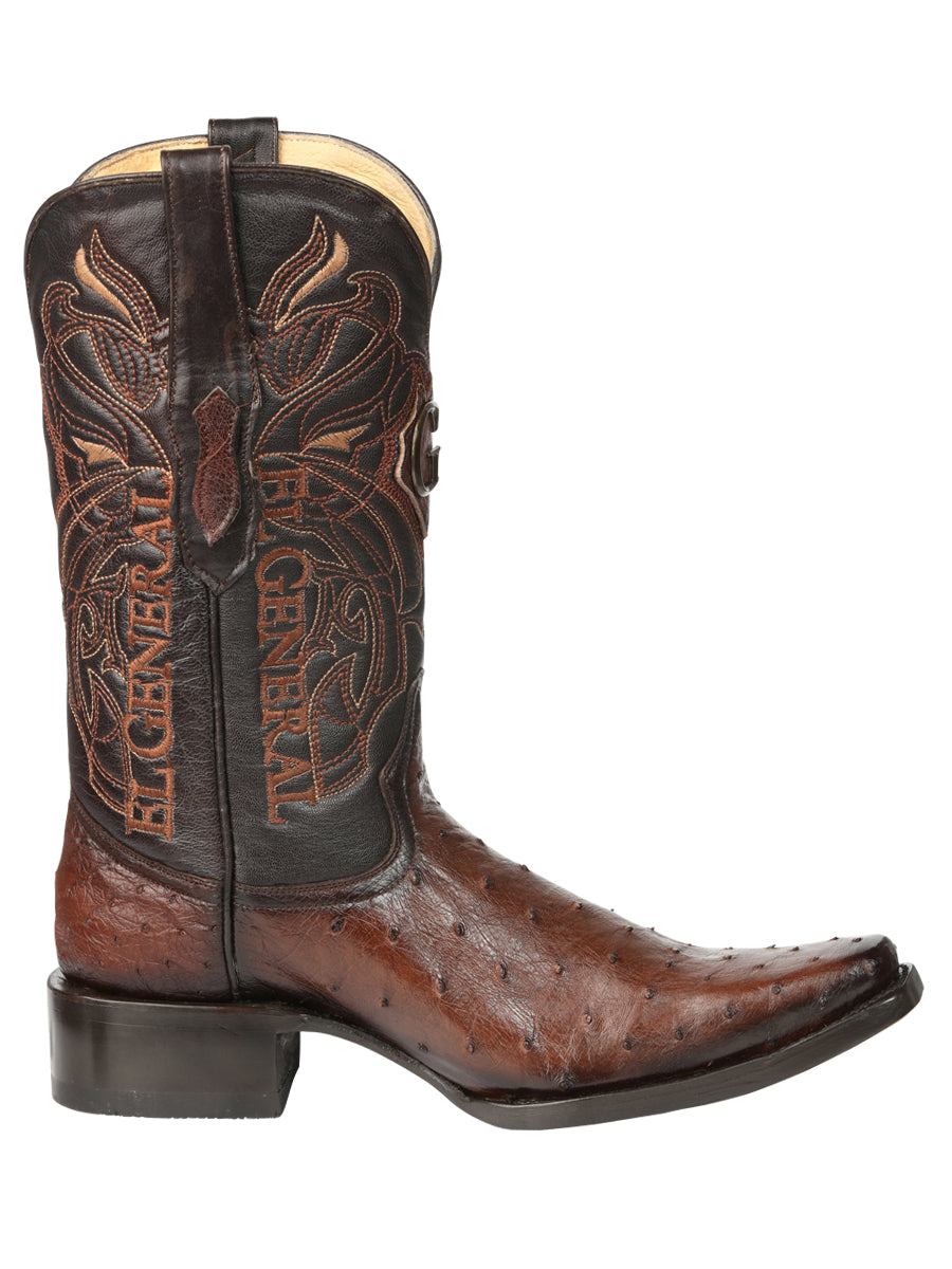 El General Men's Exotic Ostrich Leather Cowboy Boots - Brown 45076
