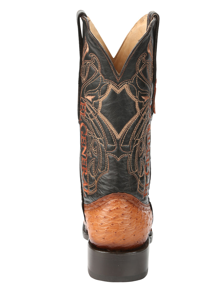 El General Men's Exotic Ostrich Leather Cowboy Boots - Cognac 45077