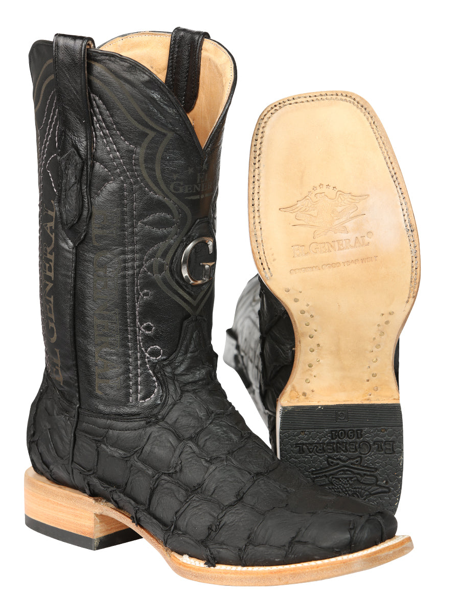 El General Men's Exotic Monster Fish Rodeo Cowboy Boots - Black 45083