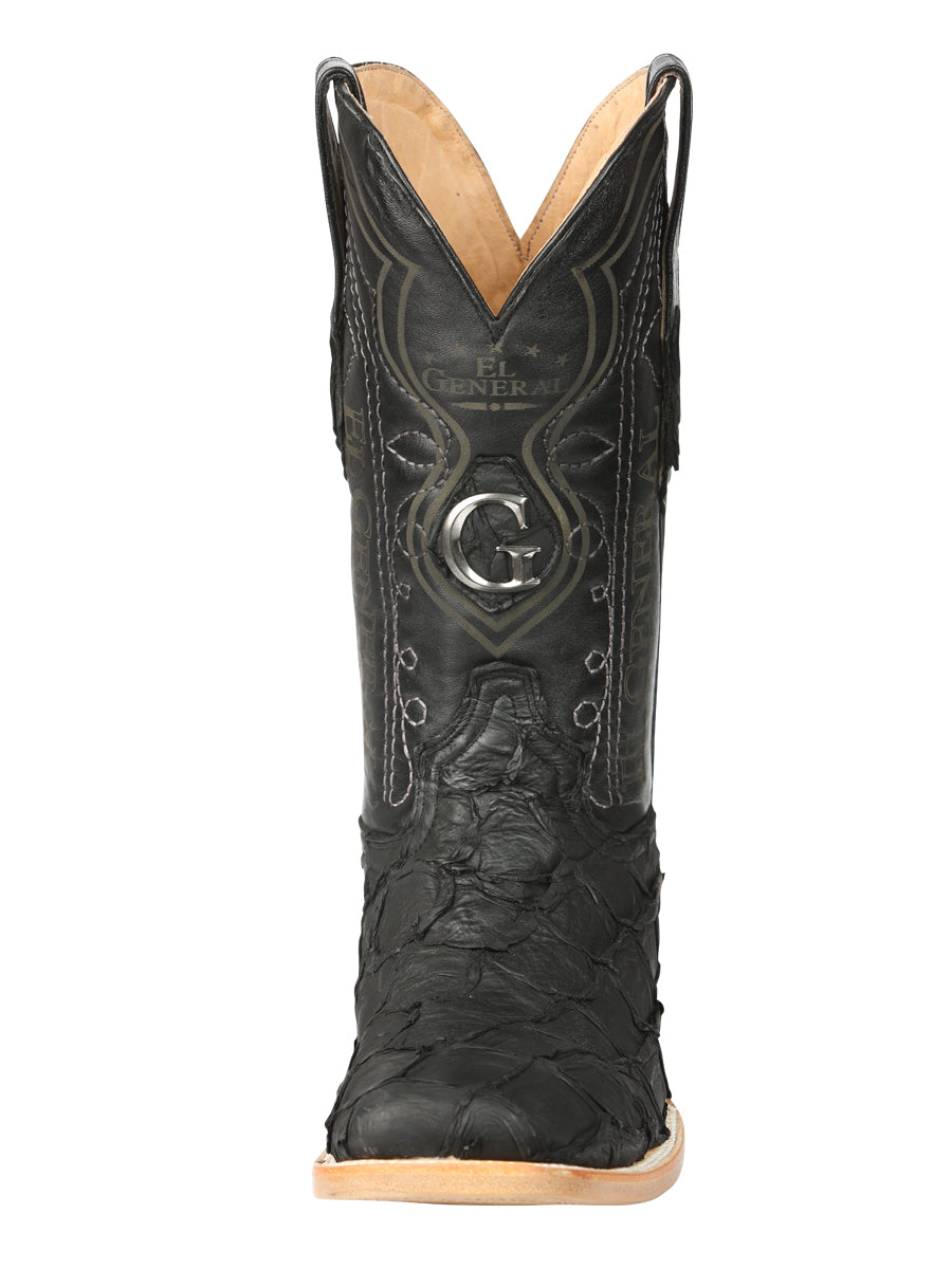 El General Men's Exotic Monster Fish Rodeo Cowboy Boots - Black 45083