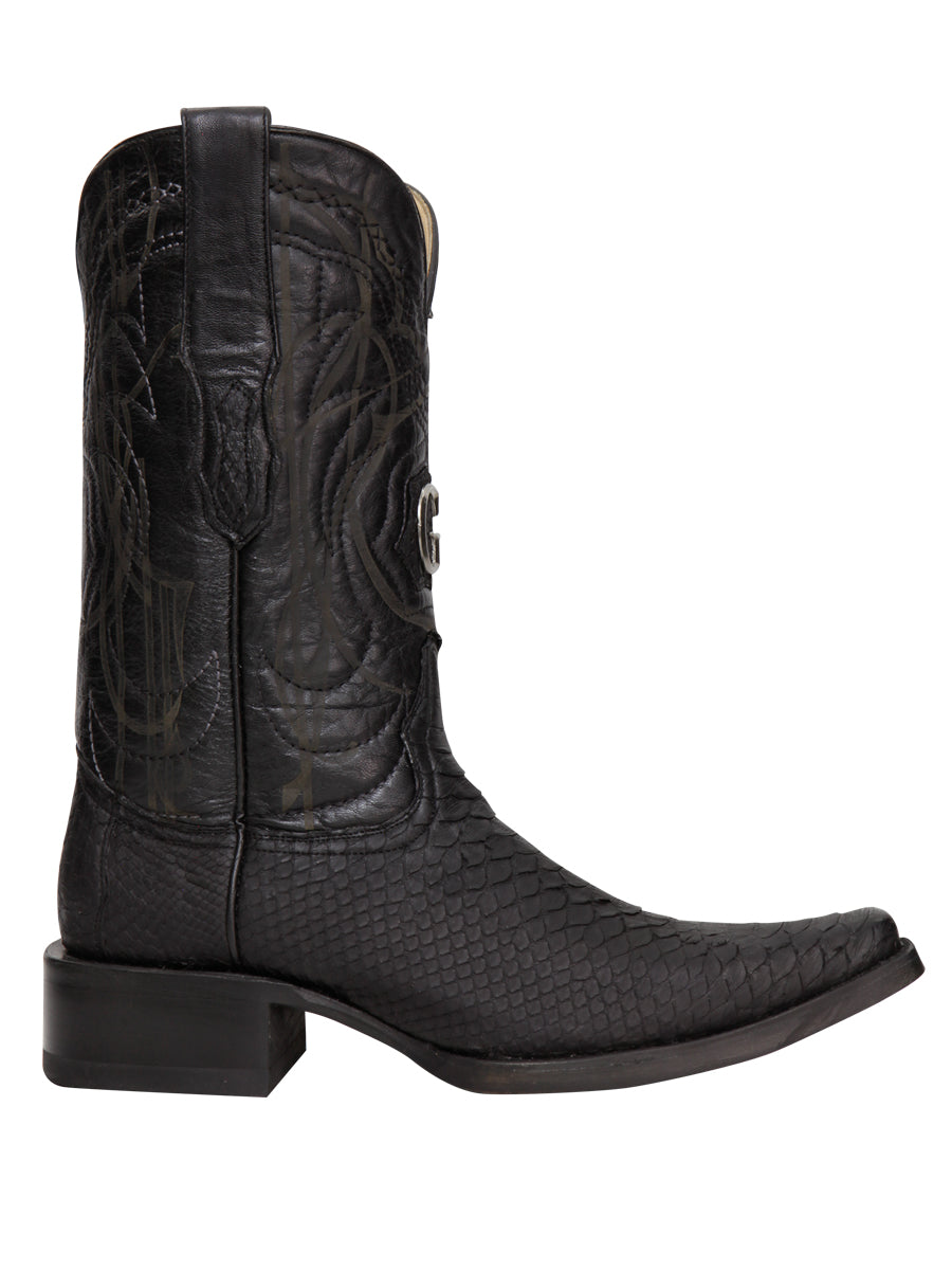 El General Men's Exotic Python Leather Cowboy Boots - Black 45087
