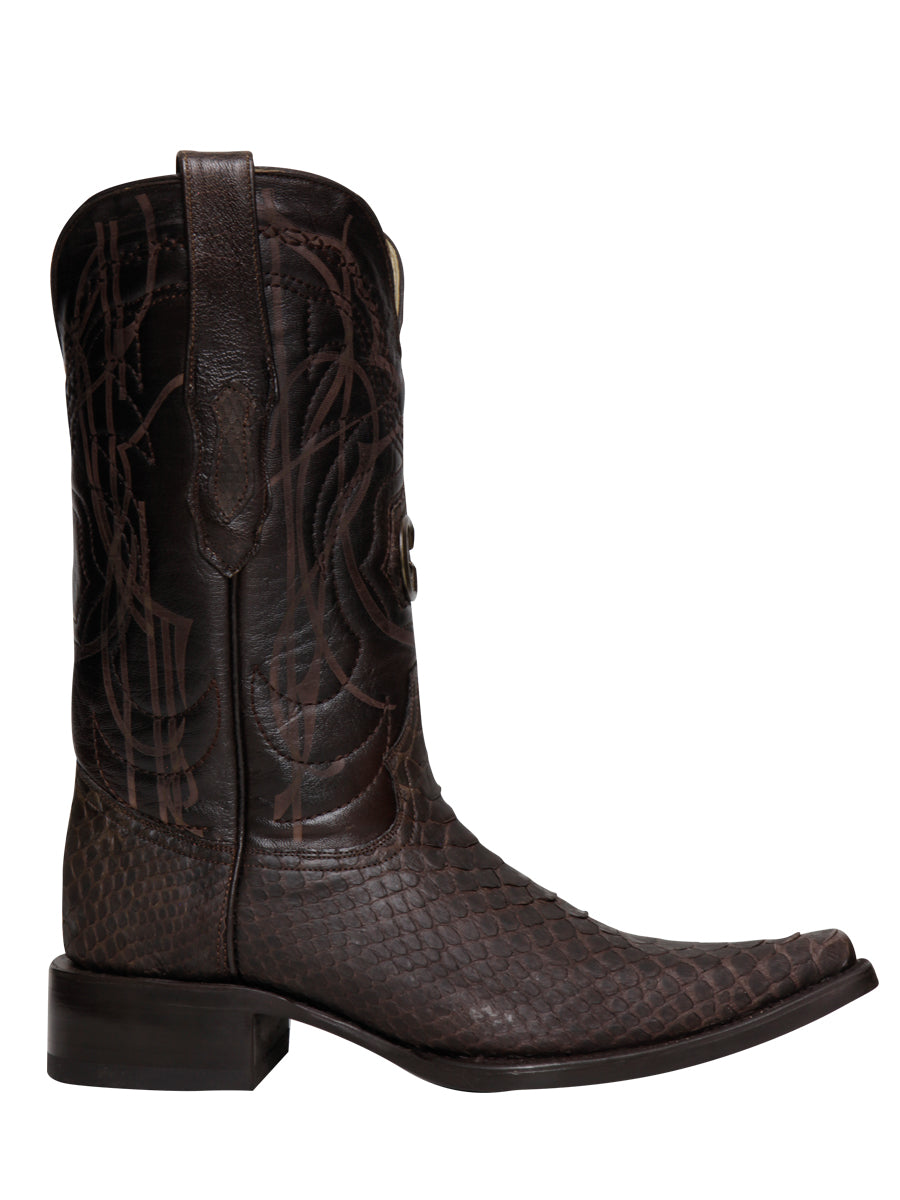 El General Men's Exotic Python Leather Cowboy Boots - Brown 45088