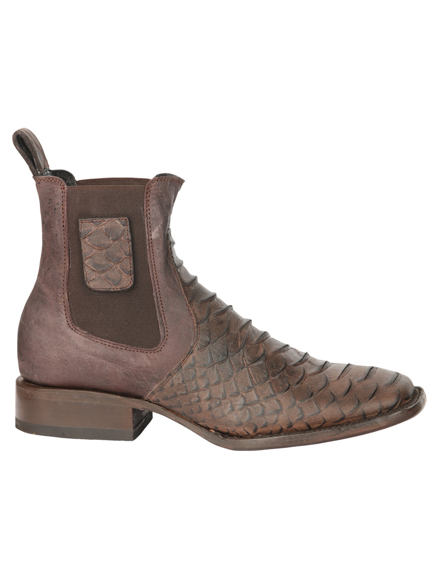El General Men's Python Imitation Brown Ankle Boots 45092