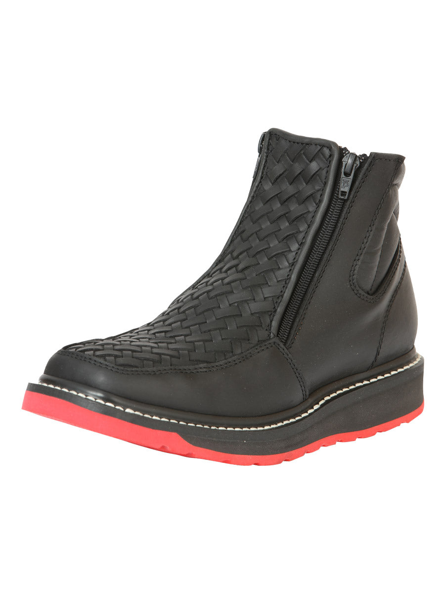 El General Men's Ankle Boots with Zipper Woven Petatillo - Black

 45358