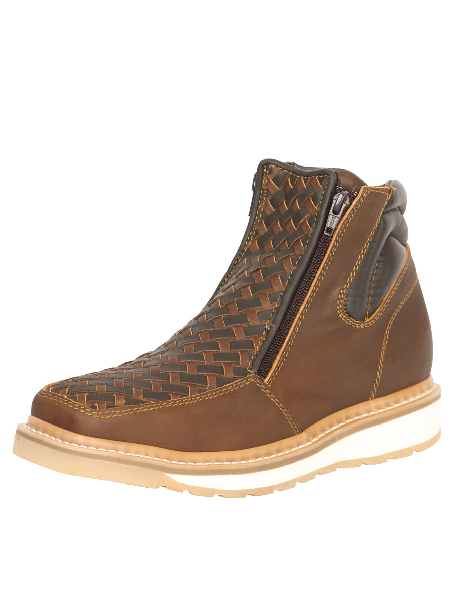 El General Men's Ankle Boots with Zipper Petatillo Fabric - Tan/Mocha 45360