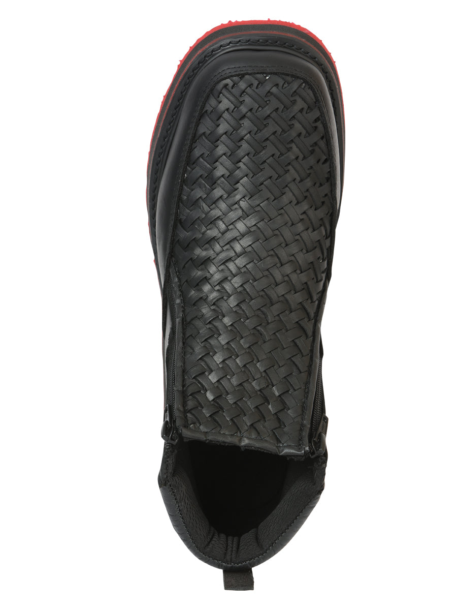 Sefeni Men's Double Zipper Shoe Crazy Leather - Black 45394