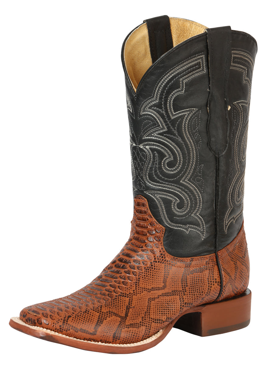 El General Men's Python Imitation Rodeo Boots - Cognac 45435