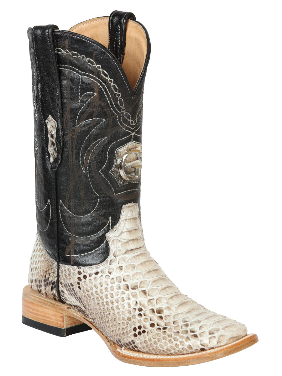El General Men's Exotic Python Leather Cowboy Boots - Natural 45501